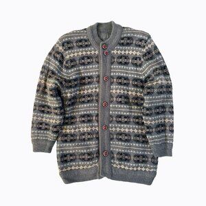 Aeternus Fair Isle Wool Blend Button Cardigan S/M Chunky Knit Nordic Scandi Cozy